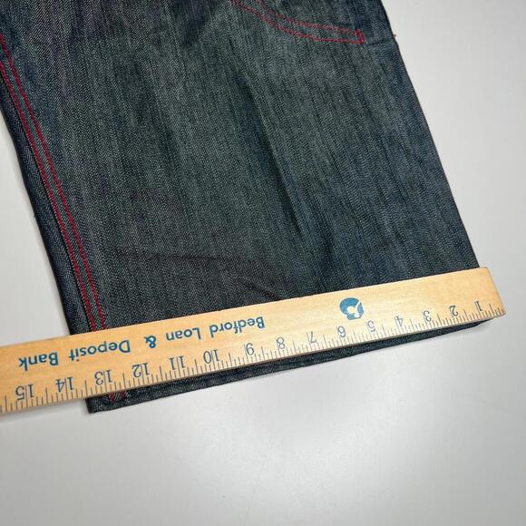 CEZER Men’s Size 36 Y2K Rap Denim Shorts Dark Wash Peru 100% Cotton Red Stitch - Picture 2 of 12